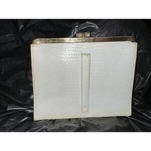 VINTAGE 40s 50s WHITE/OFF WHITE LIZARD/LEATHER BELT BAG OR CLUTCH FRAME BAG